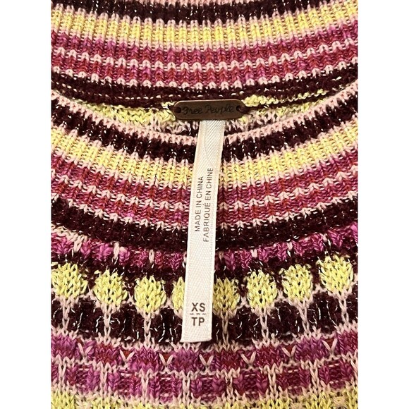 FREE PEOPLE Striped Purple Yellow Metallic Into You Sweater Dress Boho Retro XS - Picture 7 of 8